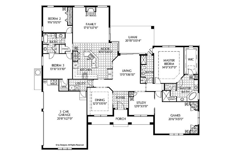 Dream House Plan - Floor Plan - Main Floor for Mediterranean House Plan #999-140 - 3 bed, 3 bath