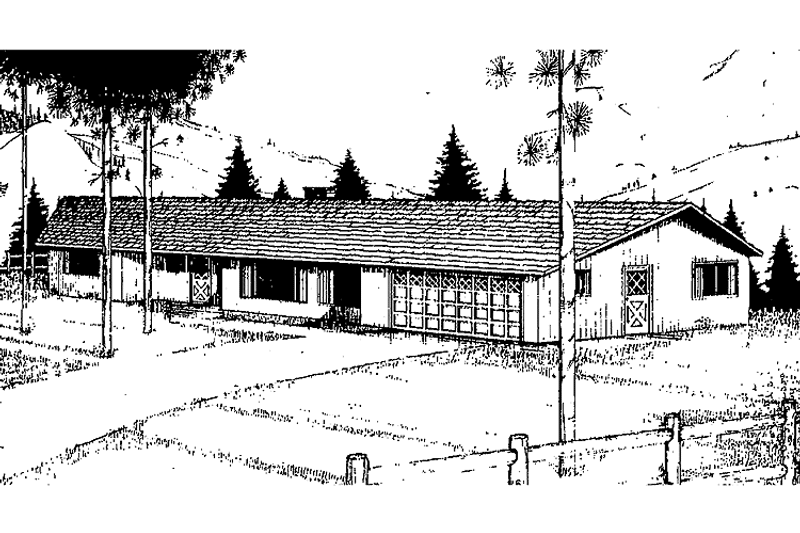 House Blueprint - Exterior - Front Elevation 3 for Ranch House Plan #60-744 - 4 bed, 2.5 bath