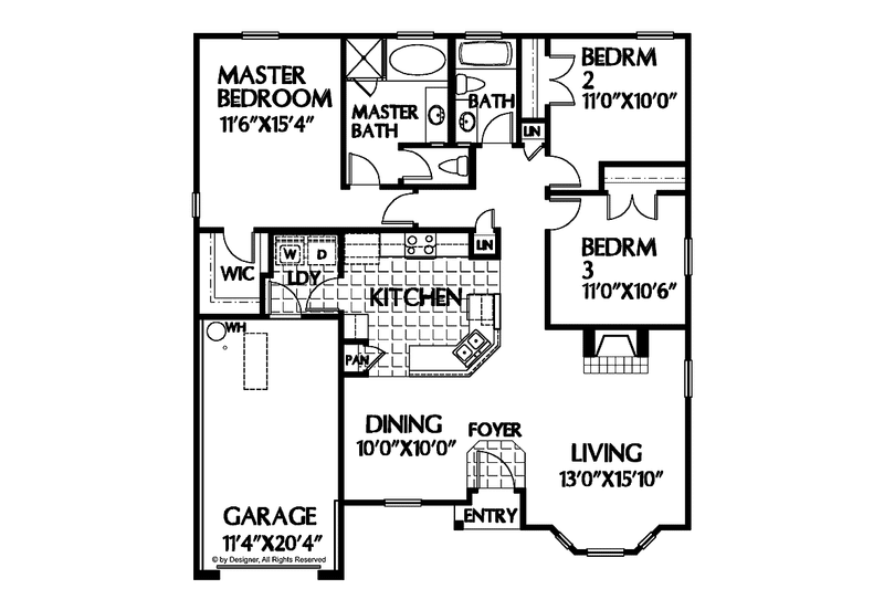 Architectural House Design - Floor Plan - Main Floor for Ranch House Plan #999-60 - 3 bed, 2 bath