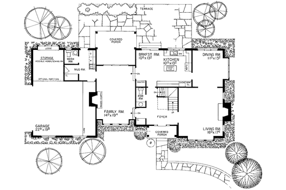 Floor Plan - Main Floor for Tudor House Plan #72-755 - 4 bed, 2 bath