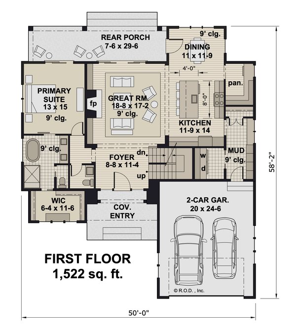 House Blueprint - Traditional Floor Plan - Main Floor Plan #51-1460