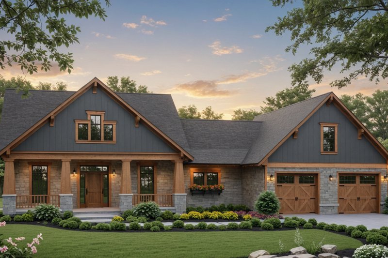 House Blueprint - Craftsman Exterior - Front Elevation Plan #21-527