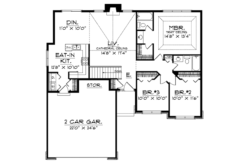 Home Plan - Floor Plan - Main Floor for Ranch House Plan #70-1360 - 3 bed, 2 bath