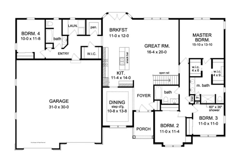 House Plan Design - Floor Plan - Main Floor for Ranch House Plan #1010-87 - 4 bed, 3 bath