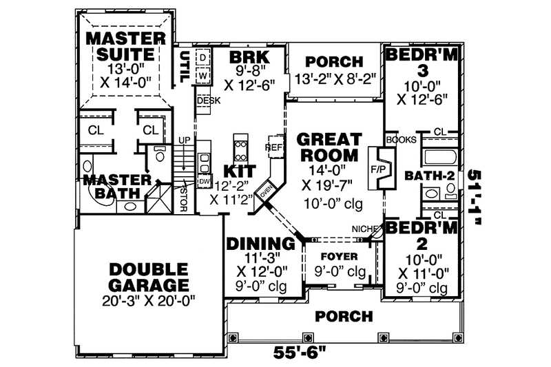 Home Plan - Floor Plan - Main Floor for Country House Plan #34-263 - 3 bed, 2 bath