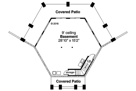Floor Plan - Lower Floor for Prairie House Plan #124-1143 - 1 bed, 1 bath