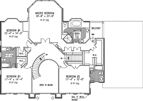Architectural House Design - Colonial Floor Plan - Upper Floor Plan #953-124