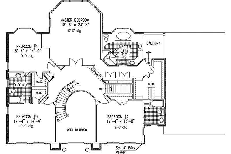 House Blueprint - Floor Plan - Upper Floor for Colonial House Plan #953-124 - 4 bed, 3.5 bath
