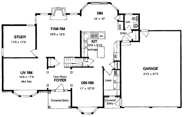 Home Plan - Colonial Floor Plan - Main Floor Plan #316-166