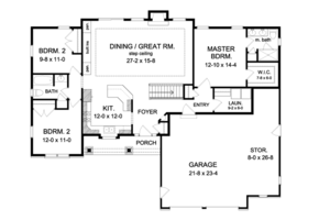 Floor Plan - Main Floor for Ranch House Plan #1010-68 - 3 bed, 2 bath