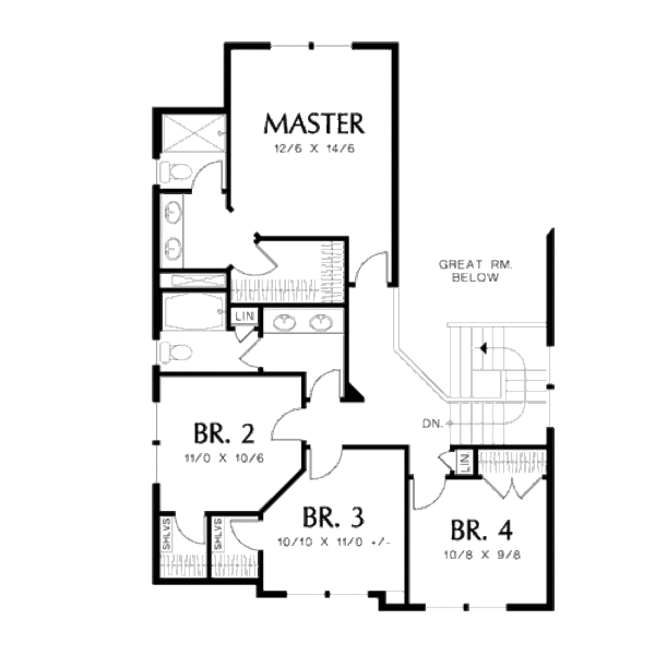 Traditional Floor Plan - Upper Floor Plan #48-510