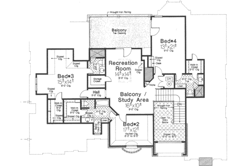 Architectural House Design - Floor Plan - Upper Floor for European House Plan #310-347 - 5 bed, 5.5 bath