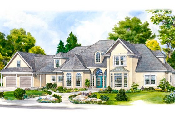 Exterior - Front Elevation for European House Plan #140-155 - 4 bed, 4.5 bath