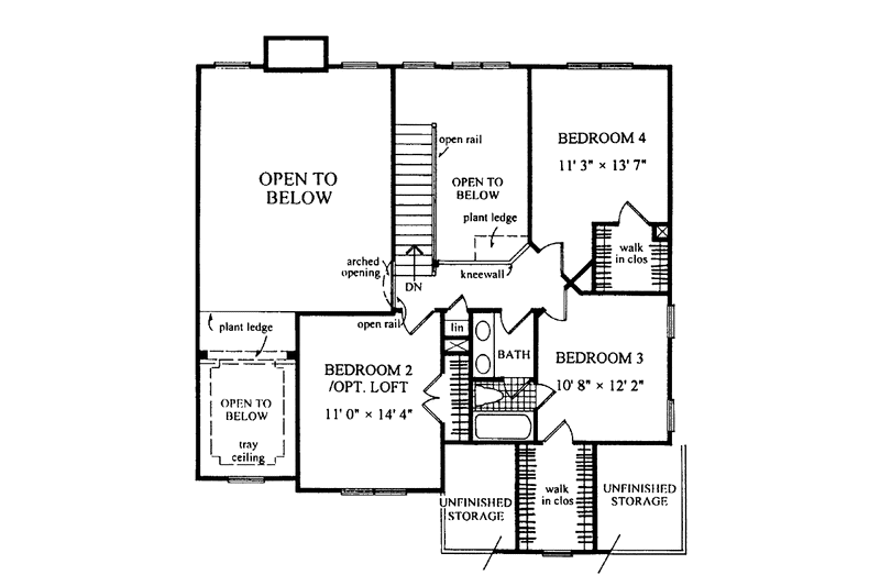 House Blueprint - Floor Plan - Upper Floor for European House Plan #54-250 - 4 bed, 2.5 bath