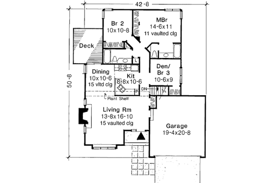Floor Plan - Main Floor for Cottage House Plan #320-340 - 2 bed, 2 bath