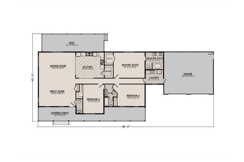 Home Plan - Floor Plan - Main Floor for Ranch House Plan #1082-2 - 3 bed, 2.5 bath