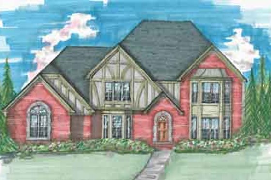 Exterior - Front Elevation for Tudor House Plan #136-108 - 3 bed, 2.5 bath