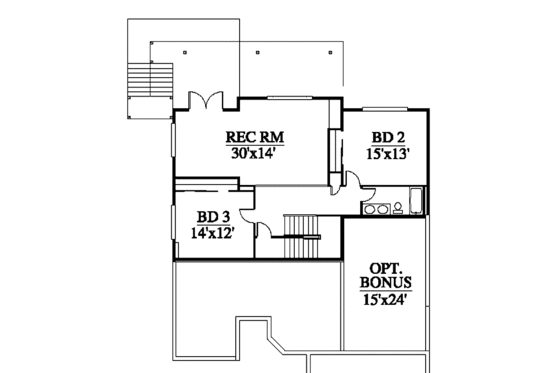 Floor Plan - Lower Floor for Contemporary House Plan #951-13 - 3 bed, 3 bath