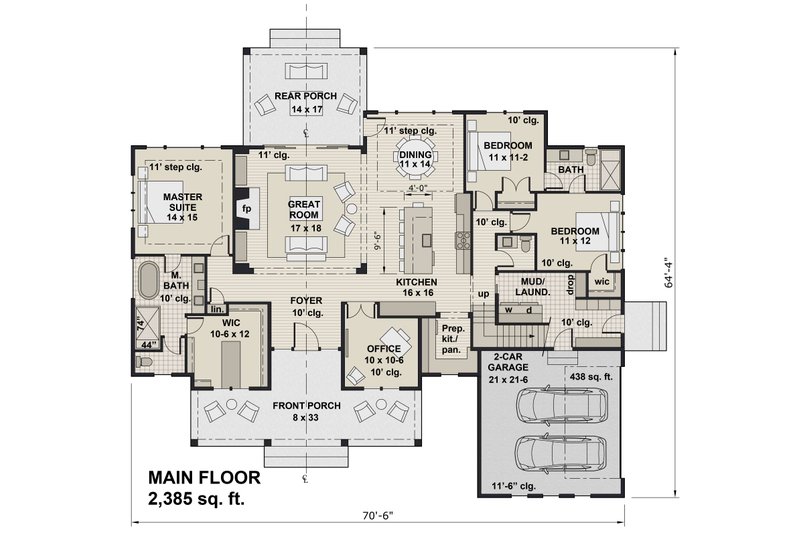 Home Plan - Floor Plan - Main Floor for Farmhouse House Plan #51-1171 - 3 bed, 2.5 bath