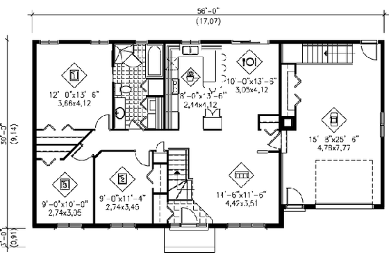 Floor Plan - Main Floor for Traditional House Plan #25-4102 - 3 bed, 1 bath
