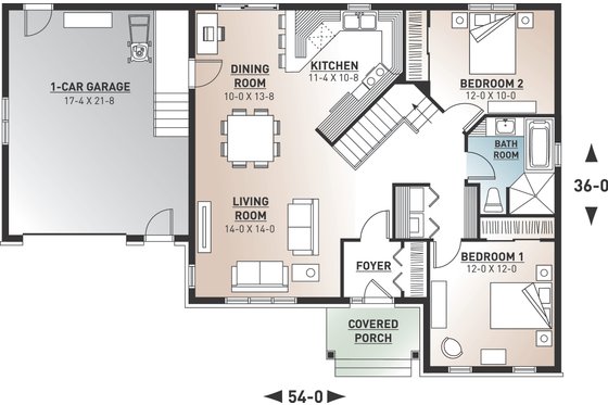 Floor Plan - Main Floor for Traditional House Plan #23-2498 - 2 bed, 1 bath