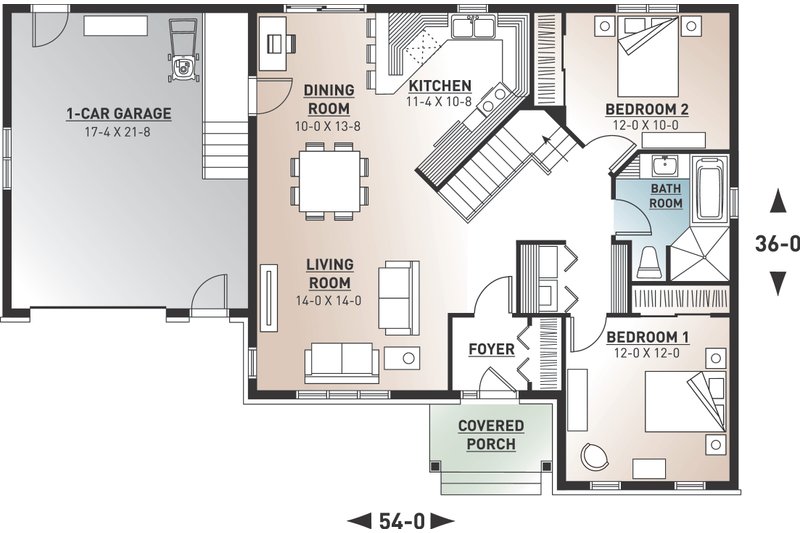 Dream House Plan - Floor Plan - Main Floor for Traditional House Plan #23-2498 - 2 bed, 1 bath