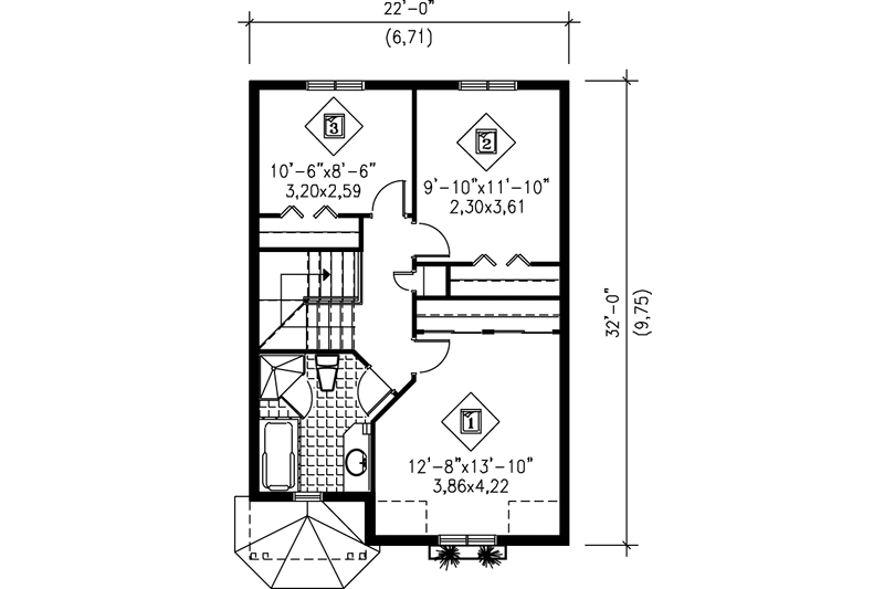 House Plan Design - Floor Plan - Upper Floor for Victorian House Plan #25-202 - 3 bed, 1.5 bath