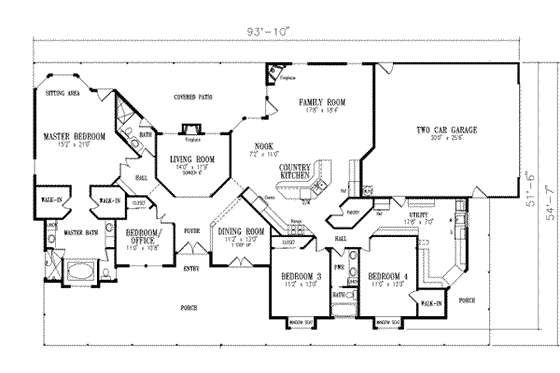Floor Plan - Main Floor for Southern House Plan #1-697 - 4 bed, 3 bath