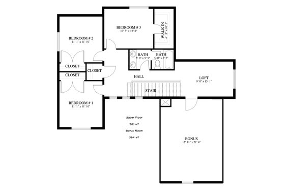 Floor Plan - Upper Floor for Craftsman House Plan #1060-52 - 4 bed, 2.5 bath