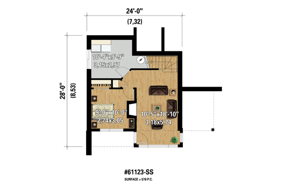 Floor Plan - Lower Floor 1 for Contemporary House Plan #25-4585 - 2 bed, 1 bath
