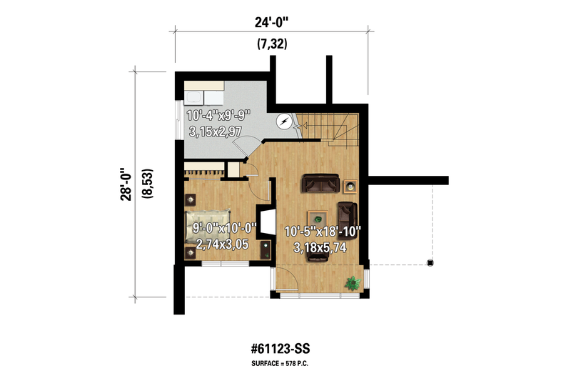 Architectural House Design - Floor Plan - Lower Floor 1 for Contemporary House Plan #25-4585 - 2 bed, 1 bath