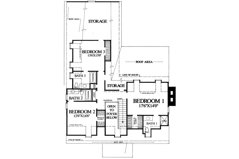 House Blueprint - Floor Plan - Upper Floor for Colonial House Plan #137-388 - 4 bed, 4.5 bath