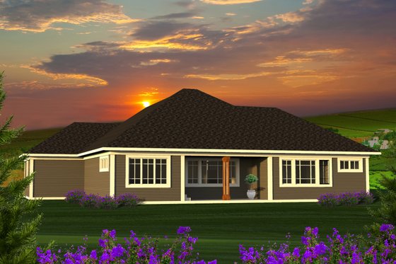Exterior - Rear Elevation for Ranch House Plan #70-1208 - 2 bed, 2 bath