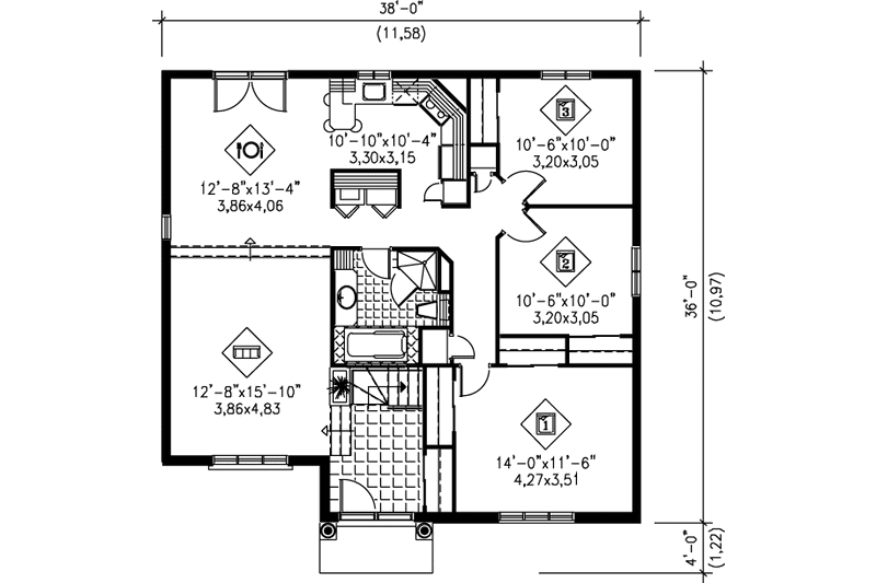 Architectural House Design - Floor Plan - Main Floor House Plan #25-1009 - 3 bed, 1 bath