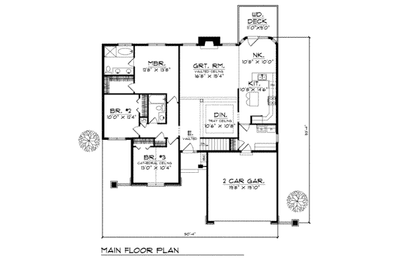 Floor Plan - Main Floor for Traditional House Plan #70-195 - 3 bed, 2 bath