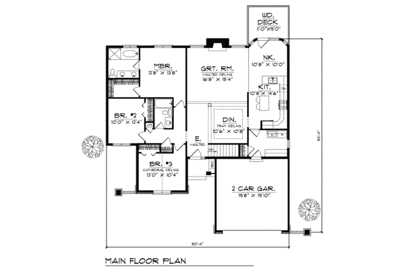 House Plan Design - Floor Plan - Main Floor for Traditional House Plan #70-195 - 3 bed, 2 bath