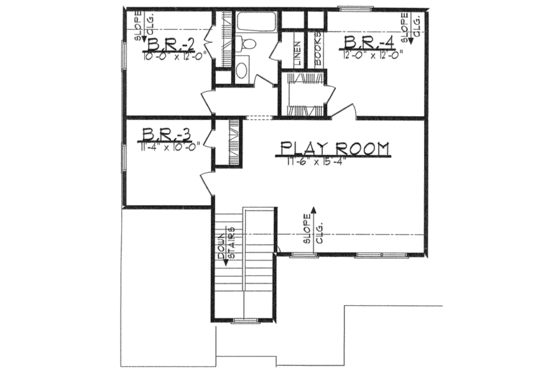 Floor Plan - Upper Floor for Southern House Plan #62-140 - 4 bed, 2.5 bath