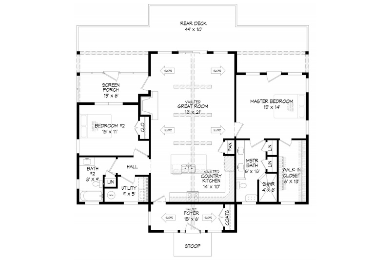 Home Plan - Floor Plan - Main Floor for Country House Plan #932-400 - 2 bed, 2 bath