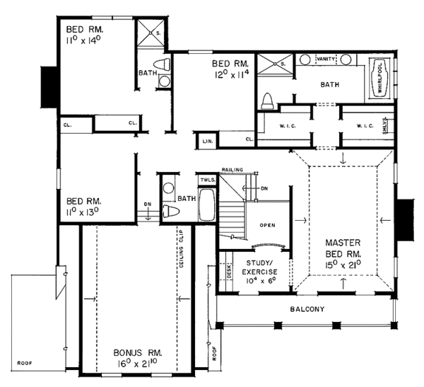 Architectural House Design - Classical Floor Plan - Upper Floor Plan #72-997