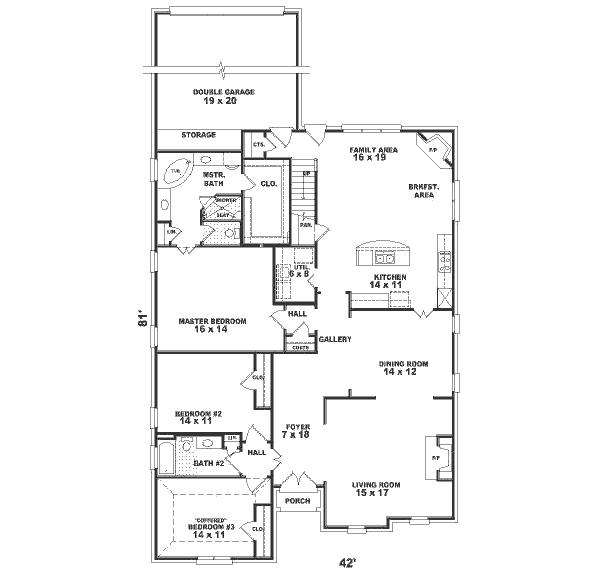 Floor Plan - Main Floor for Traditional House Plan #81-359 - 3 bed, 3 bath