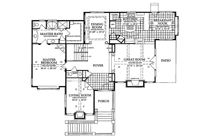 House Blueprint - Floor Plan - Main Floor for European House Plan #942-1 - 4 bed, 2.5 bath
