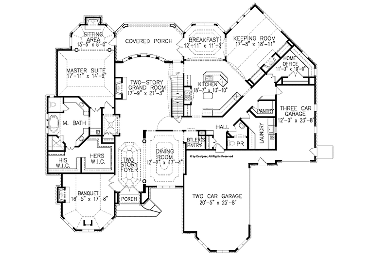House Design - Floor Plan - Main Floor for European House Plan #54-328 - 5 bed, 4.5 bath