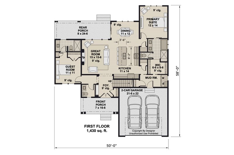 House Design - Floor Plan - Main Floor for Craftsman House Plan #51-1420 - 5 bed, 4.5 bath