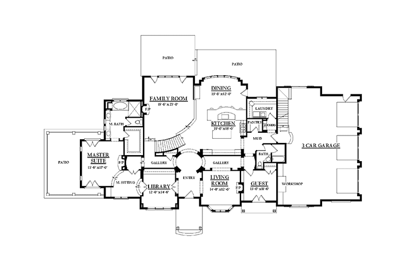 Architectural House Design - Floor Plan - Main Floor for European House Plan #937-15 - 5 bed, 3 bath