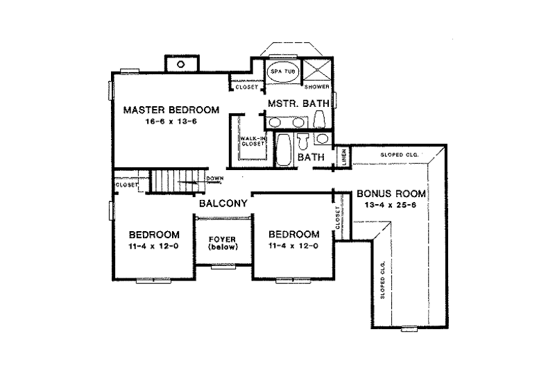 House Blueprint - Floor Plan - Upper Floor for Traditional House Plan #10-218 - 3 bed, 2.5 bath