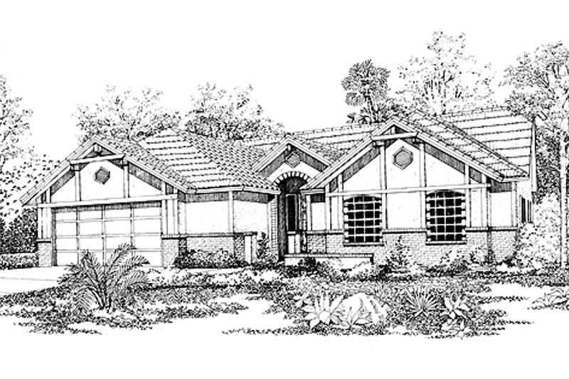 House Blueprint - Adobe / Southwestern Exterior - Front Elevation Plan #72-915