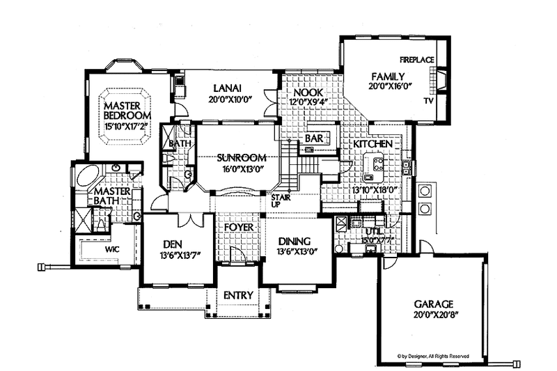 Home Plan - Floor Plan - Main Floor for European House Plan #999-5 - 4 bed, 4.5 bath