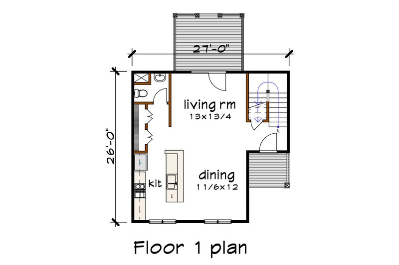 Home Plan - Floor Plan - Main Floor for Farmhouse House Plan #79-373 - 2 bed, 2.5 bath