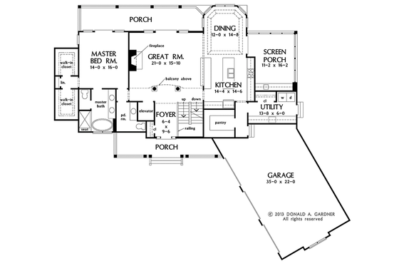 Floor Plan - Main Floor for Craftsman House Plan #929-974 - 4 bed, 3.5 bath