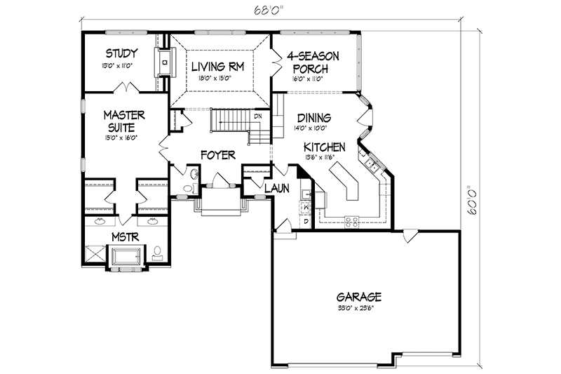 Home Plan - Floor Plan - Main Floor for Traditional House Plan #320-1468 - 1 bed, 1.5 bath